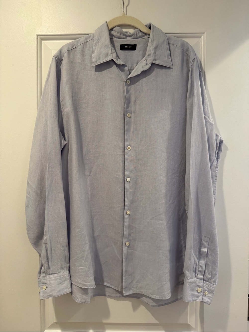 Theory Men's 100% Linen Light Blue Button-Up Shirt - size Large